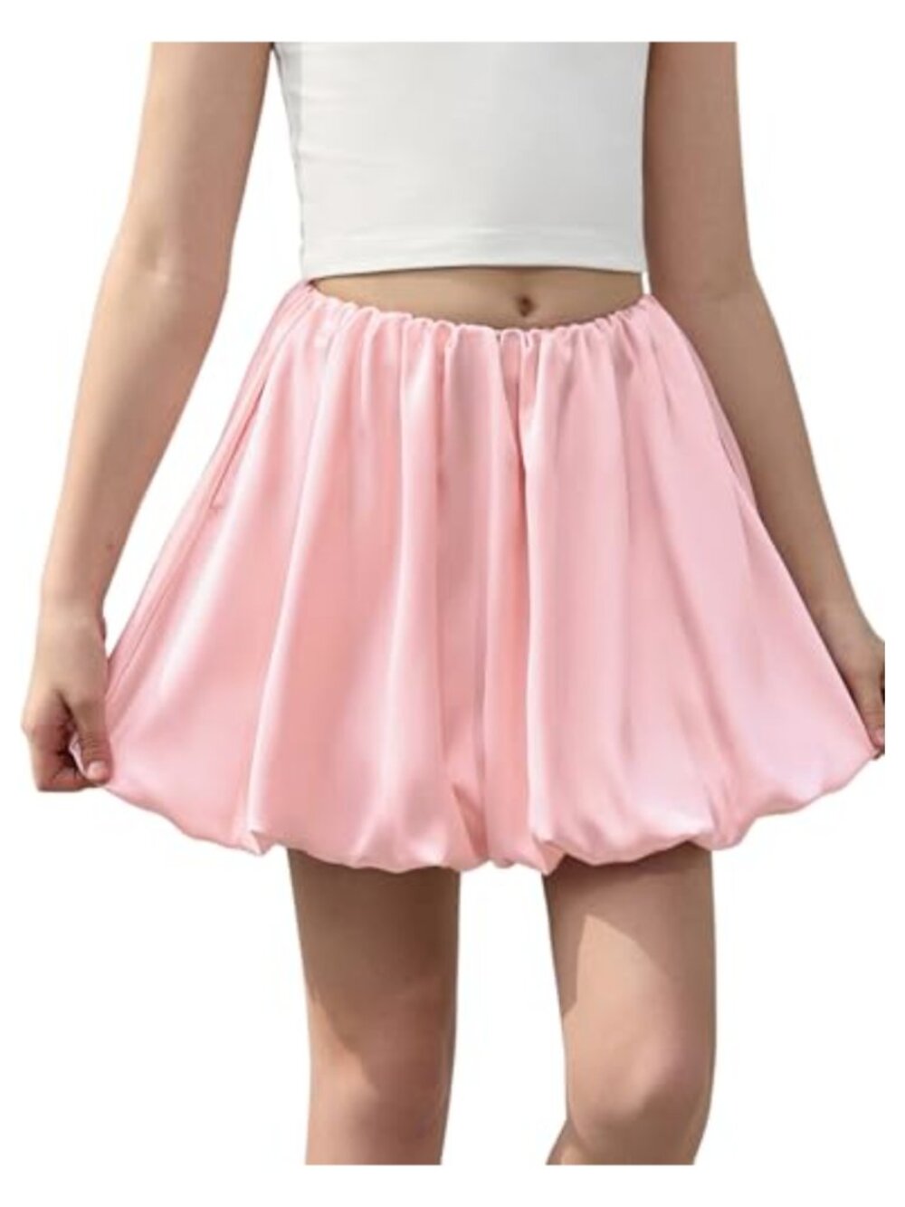Girls Satin Bubble Skirt Skort Built-in Shorts Pockets Dance Mini